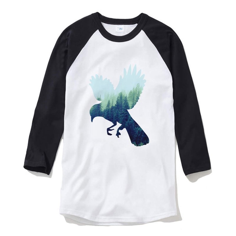 Bird Forest unisex 3/4 sleeve white/black t shirt