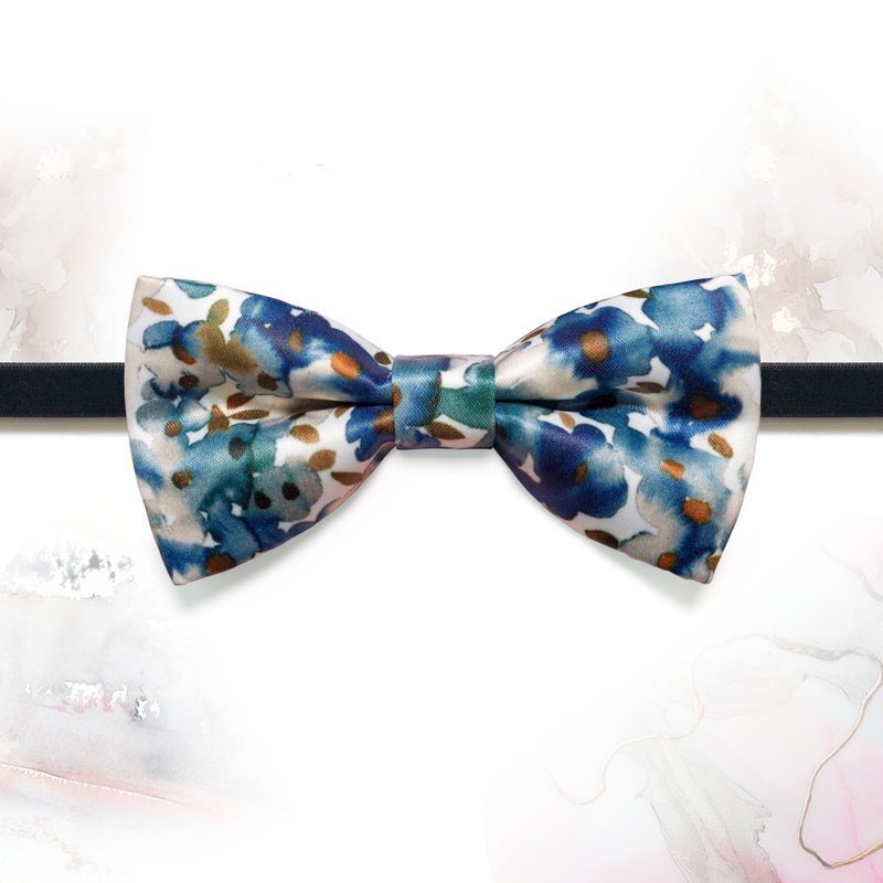 Style 0388 Blue Asters Water Color Printed Bowtie - Gift & Wedding Bowtie