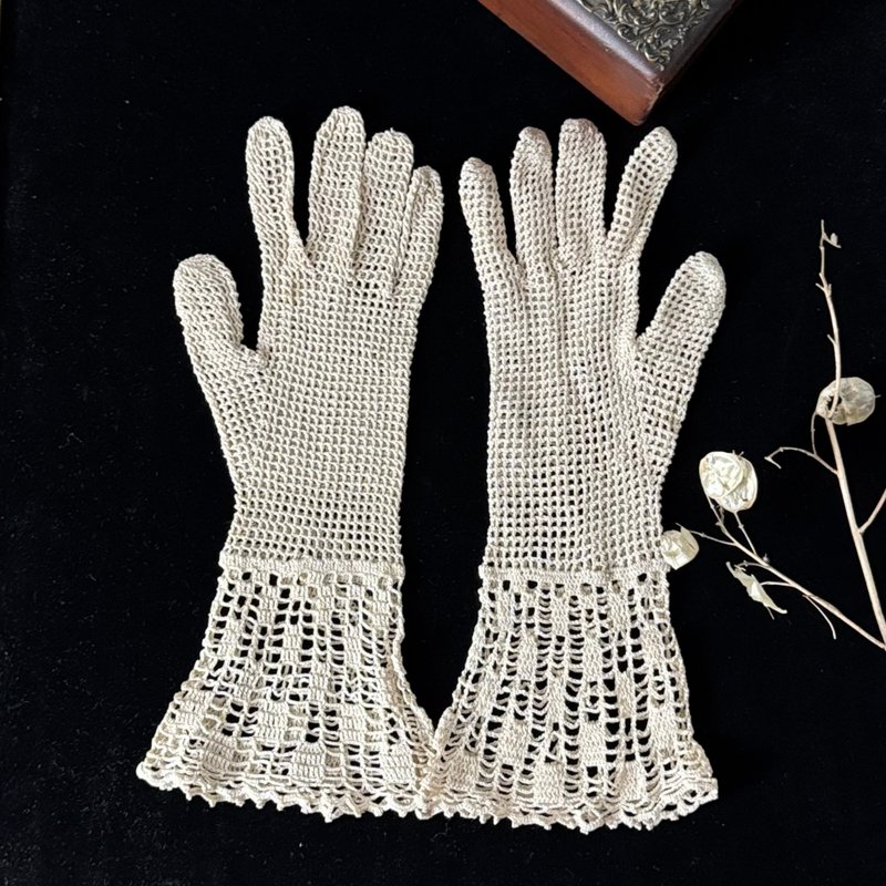 50686-迷人法國古董米色編織手套 - 手套 - 棉.麻