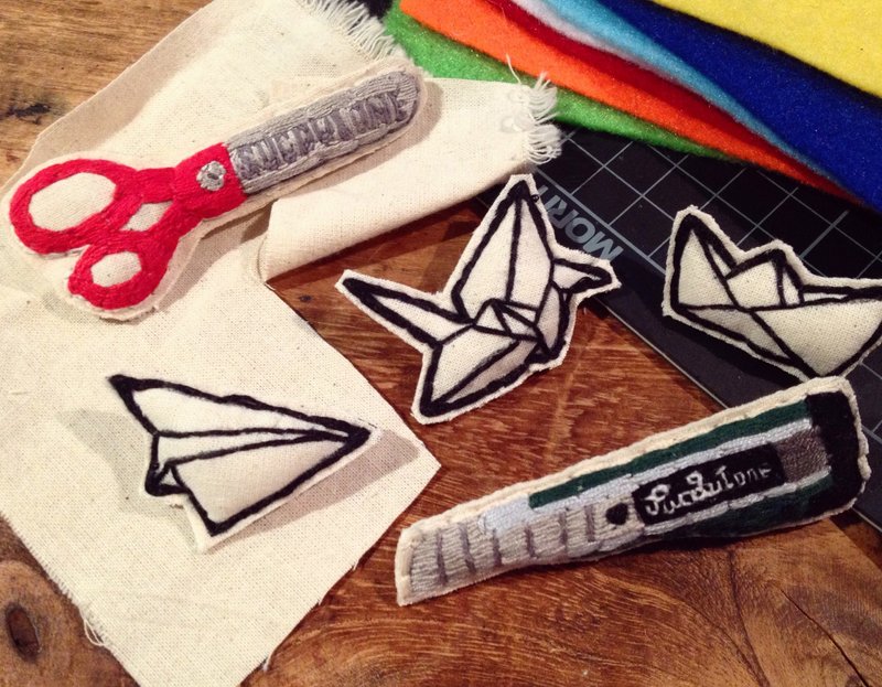 Stationery Series / Scissors/Cutter / Hand Embroidery Pin Brooch