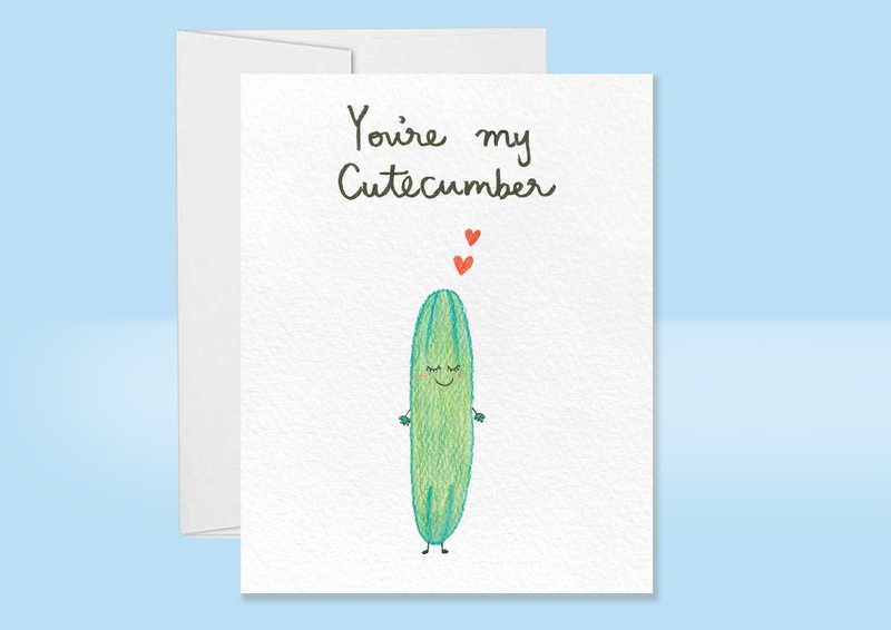 Punny Birthday Card, Youre My Cucumber Card, Cute Hand Painted Card