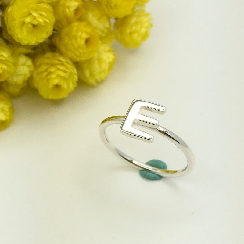 Custom / 20 kinds of A-Z shape / English E letter sterling silver ring