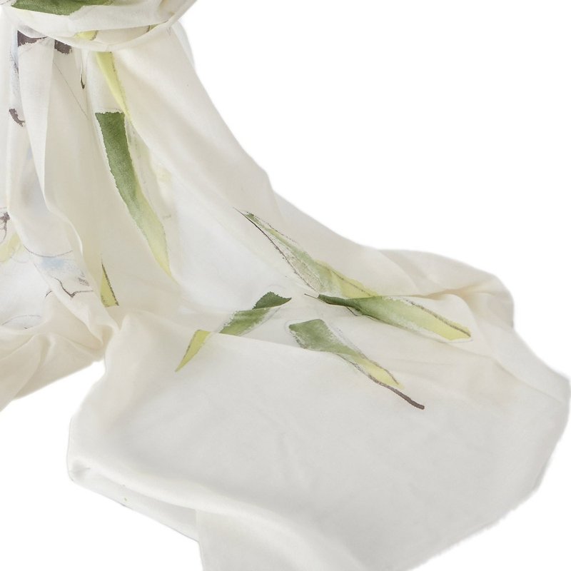 【ANGEL WOOLEN】羊絨手繪工藝披肩 圍巾(柳綠)