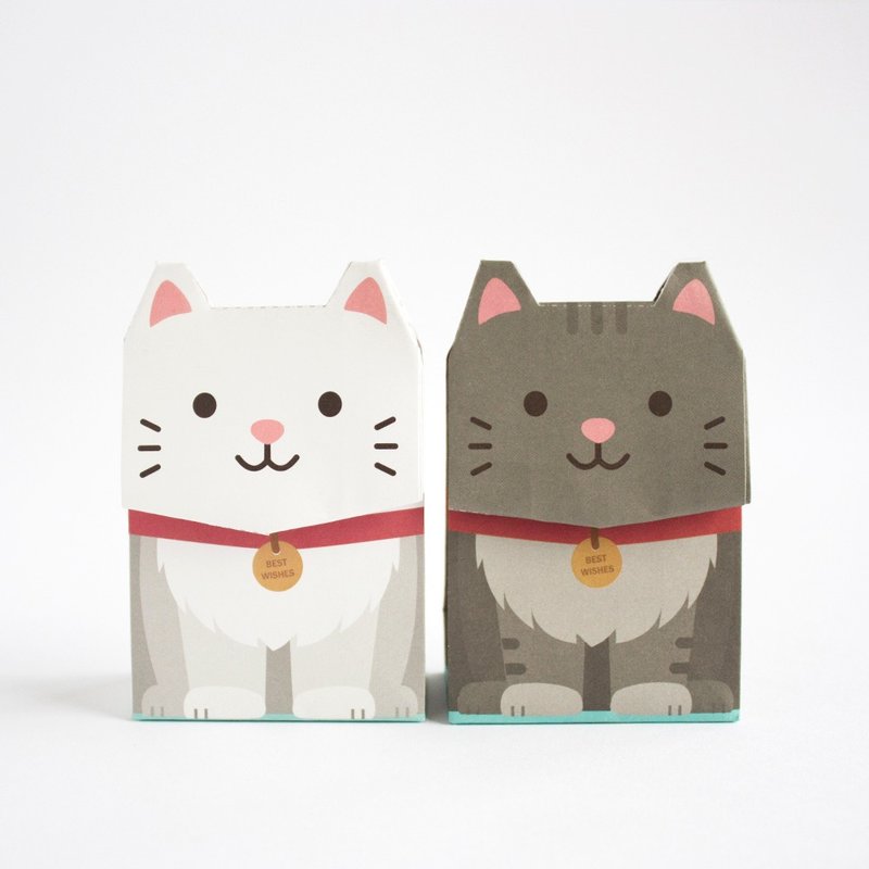 動物禮物包裝紙袋- 白貓灰貓 (S尺寸) - 木工/竹藝/紙雕 - 紙
