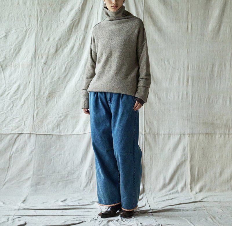 復古文青 純棉牛仔褲 直筒休閒棉褲 - 女長褲 - 其他材質 藍色