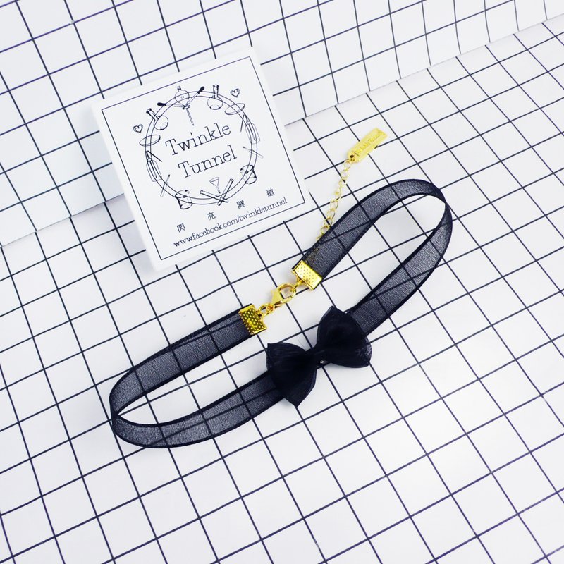 Tousha black small bow necklace attached neck