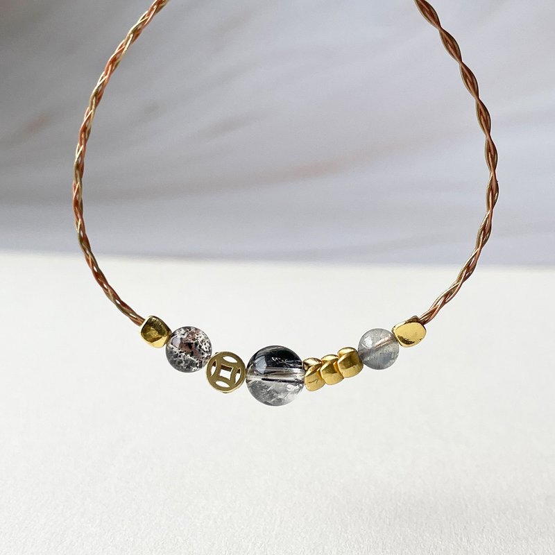 穩定豐收‧能量守繩|日本不鏽鋼鋼線編織手鍊|粗黑髮晶手鍊 A52 - 手鍊/手環 - 水晶 多色