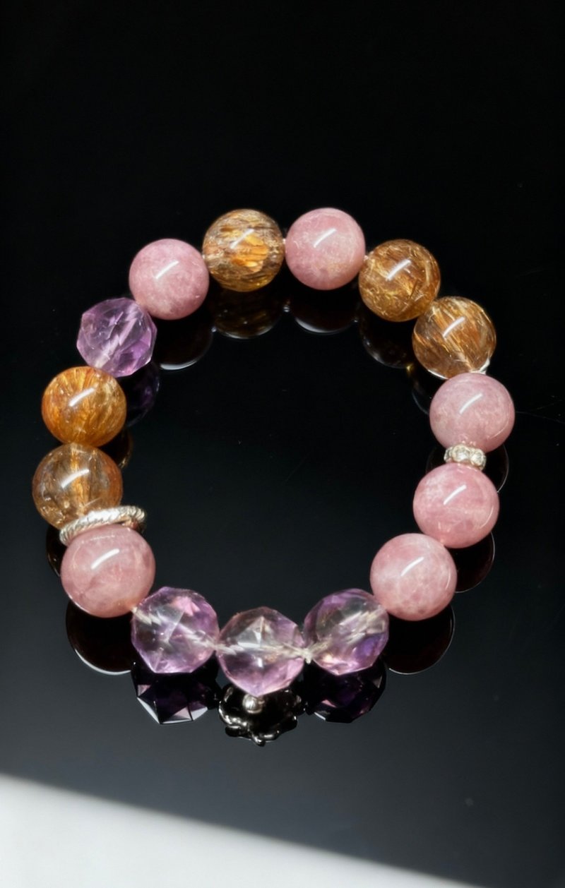 Crystal.EAA 設計款水晶手鏈 緋金紫韻環 紫馬粉 黑金超七 紫水晶 - 手鍊/手環 - 水晶 粉紅色