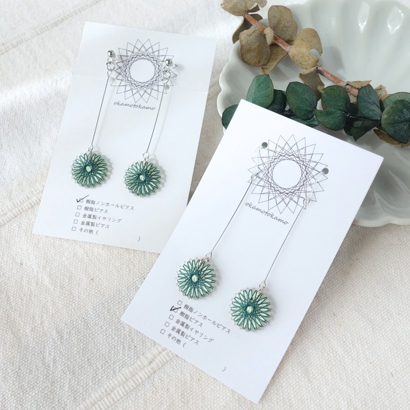 絹線製 搖曳小花垂墜耳環 / 耳夾 | 綠色 | 免運費 - 耳環/耳夾/耳骨夾 - 絲.絹 綠色