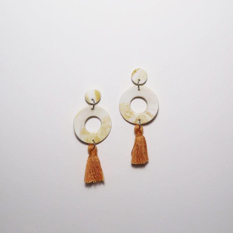 Stone Tassel Earrings - Mustard Yellow (Circle)