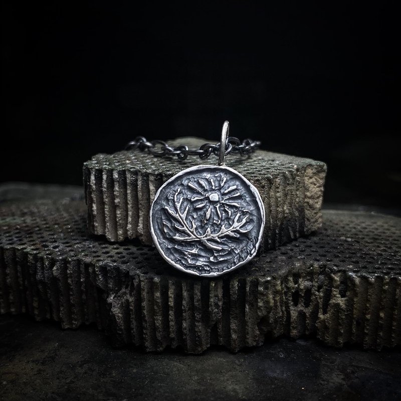 Ancient Coin Impression - Sun & Courage / Sterling Silver Necklace