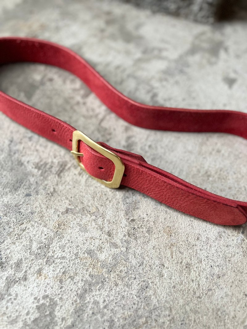 4.0cm寬 好耐皮帶 八角頭I復古紅  植鞣真皮腰帶 - 皮帶/腰帶 - 真皮 紅色