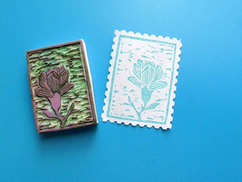 Apu手工章 版畫風格山茶花印章【孤品】