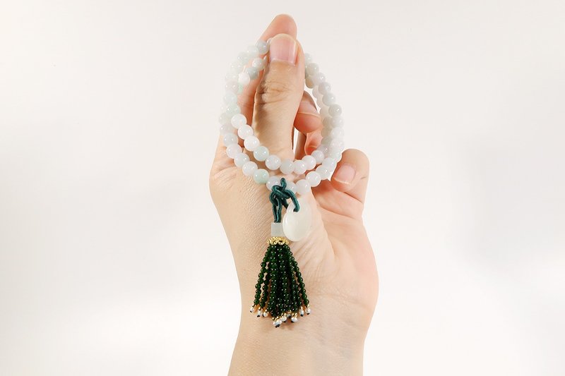 天然緬甸A貨翡翠圓珠5-6mm雙圈手鏈流蘇手鏈天然和田玉如意鎖 - 手鍊/手環 - 石頭