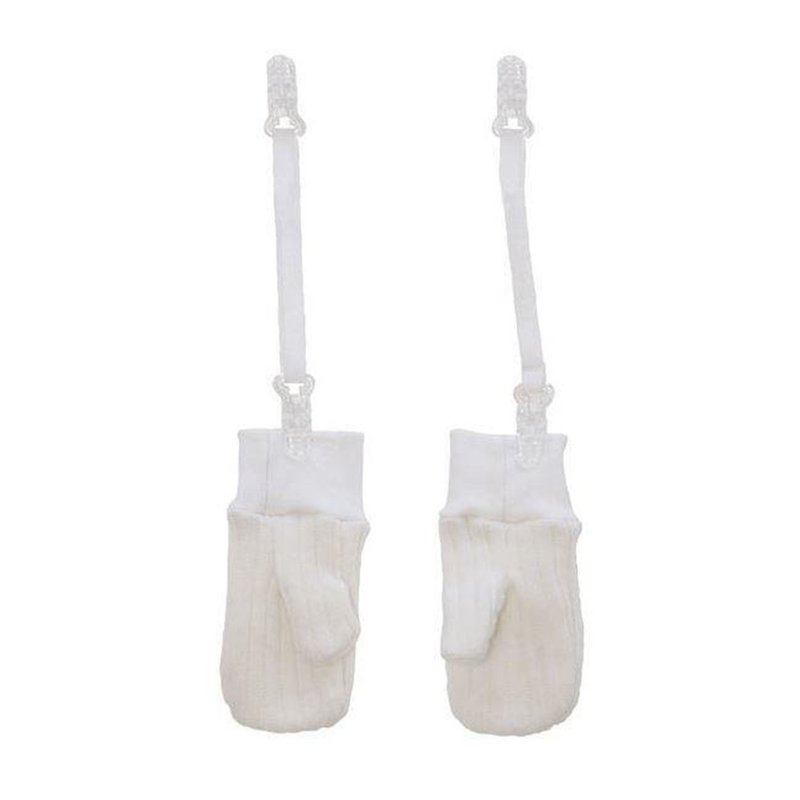 Elegant white wool gloves (with clip chain)