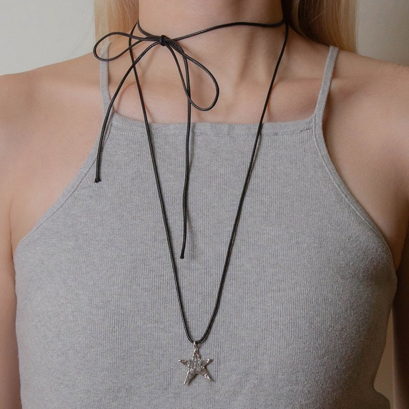 Painted Star Necklace 繪星項鍊 (黑繩) 純銀星星造型 項鍊 - 項鍊 - 純銀 銀色