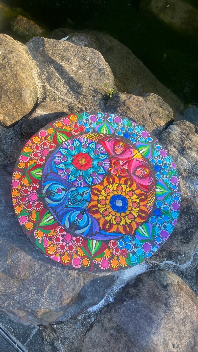 陰陽之舞 能量曼陀羅畫 風水畫 手繪訂製 靈魂約定 五行圓滿 - 海報/掛畫/掛布 - 棉.麻