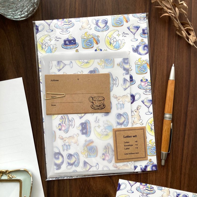 Letterset MoonTea 夜空のお月様とうさぎのお茶会レターセット - 信封/信紙 - 紙 藍色