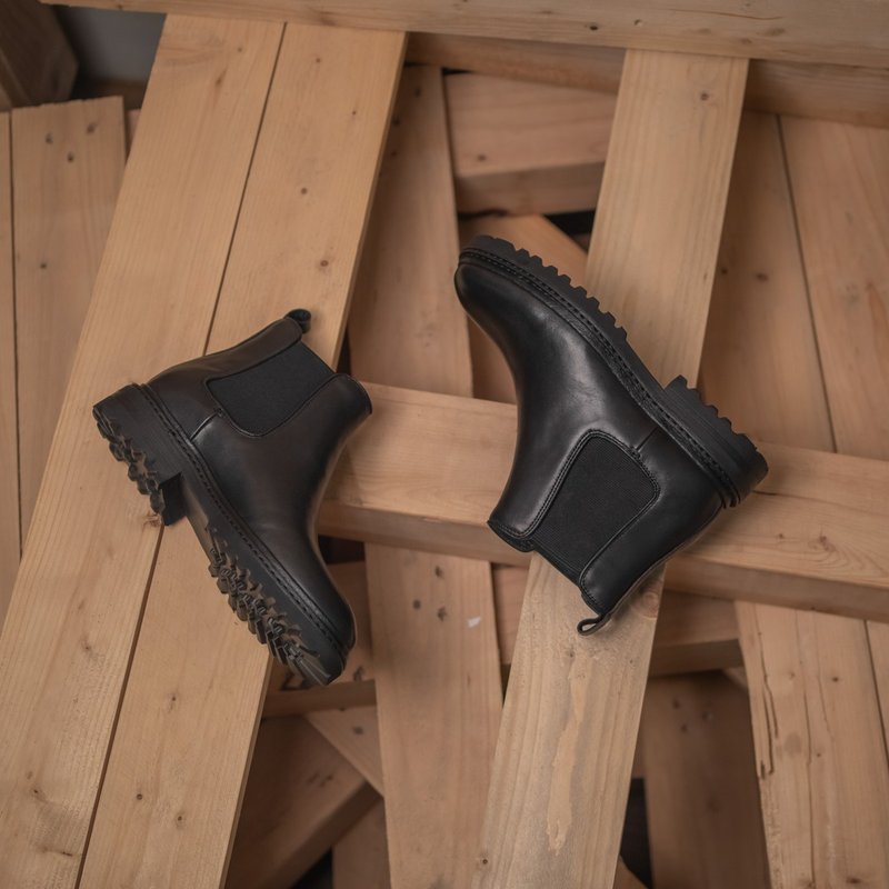 馬丁雀爾喜_小牛皮黑 不分男女 情侶鞋 35~47 大尺碼 - 女短靴/中筒靴 - 真皮 黑色