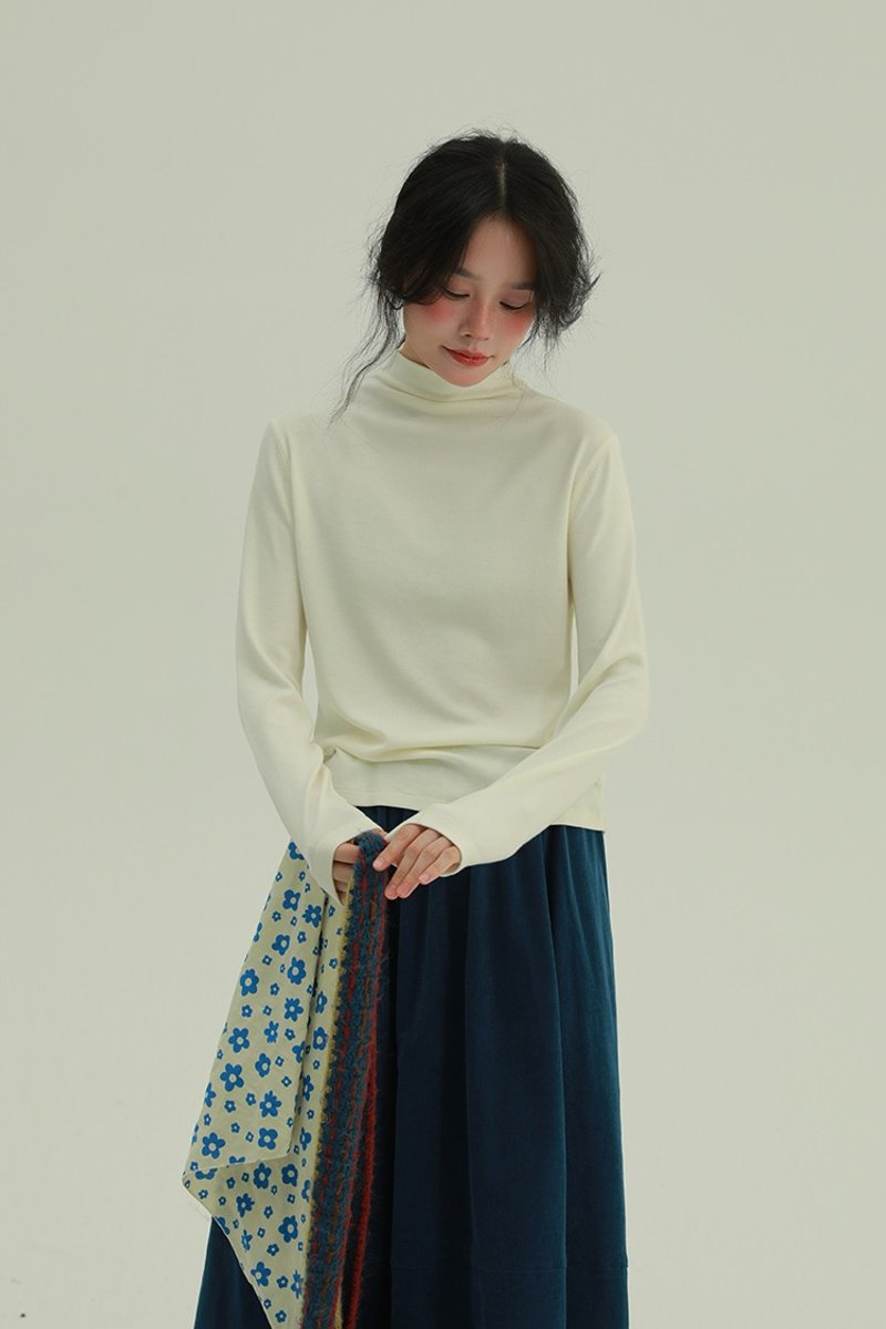 3顔色 發熱小火山 親膚高領內搭衫 高領毛衣 舒適簡約針織上衣 - 女毛衣/針織衫 - 其他人造纖維 白色