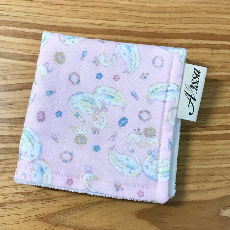 Pink Swan Double Layer Cotton Glove Towel Cloth Handkerchief