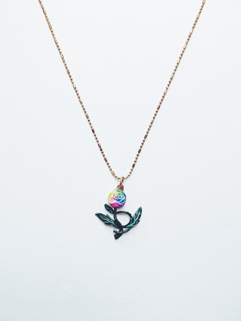 Hand Painted Necklace-Rainbow Rose Flower