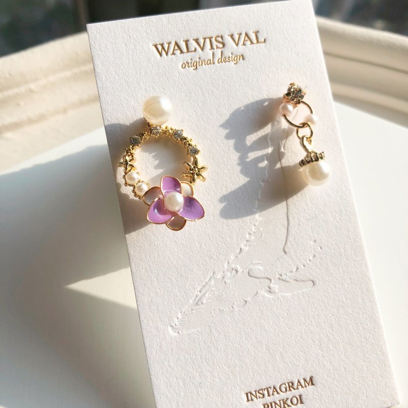 Elegant temperament asymmetric pearl garland crystal gel flower earrings earrings