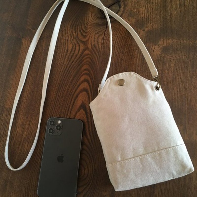 倉敷帆布 スマホポシェット ミニ サコッシュ スマホショルダー スマホポーチ   ベージュ - 側背包/斜背包 - 棉.麻