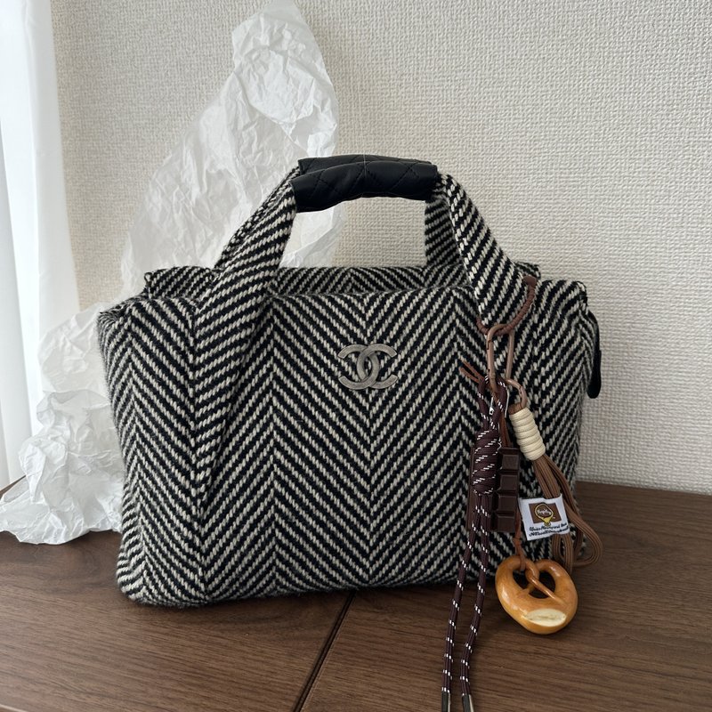 CHANEL 香奈兒 CC 千鳥格羊毛 托特包 - 手提包/手提袋 - 棉.麻 黑色