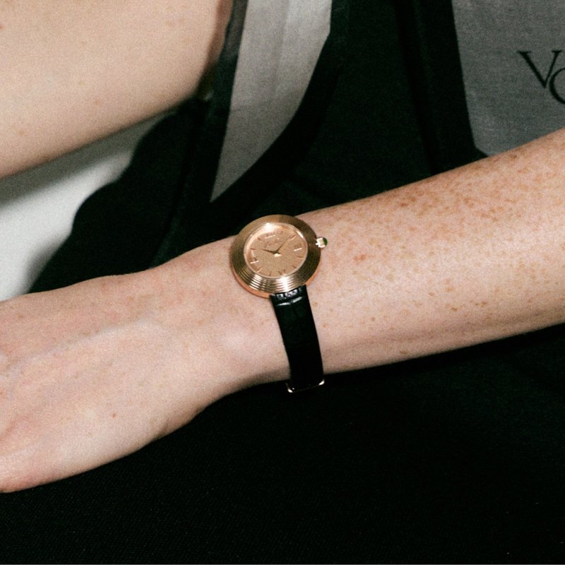 【Ven & Qu】Volante 玫瑰金腕錶 29mm 黑色皮革錶帶 - 女錶 - 不鏽鋼 粉紅色