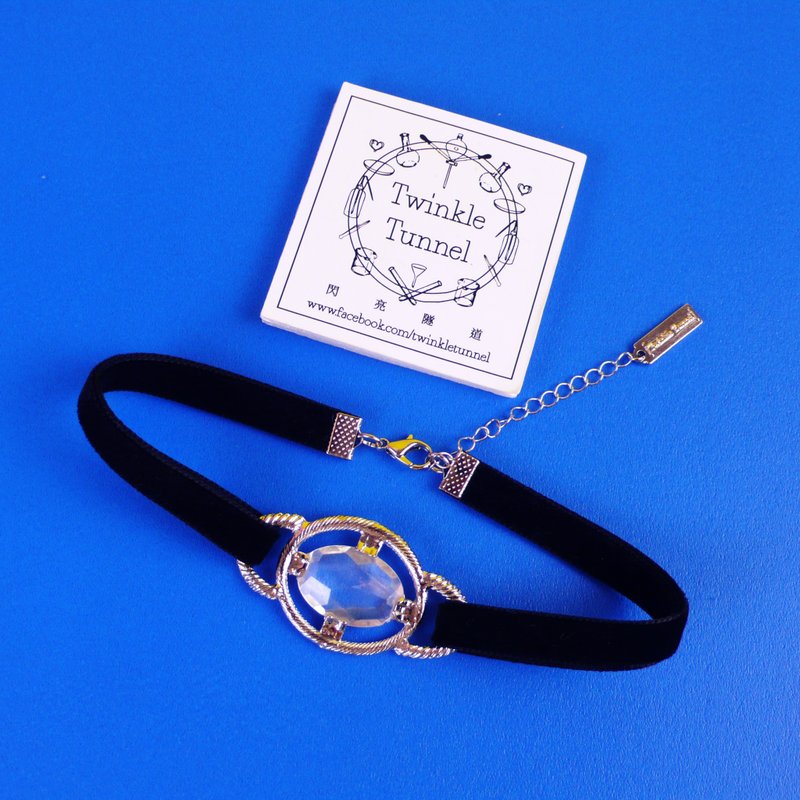 Precious stones inlaid silver frame transparent paste neck Necklace