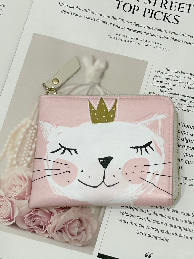 【L型短夾】貓 L型拉鍊短夾 輕薄 零錢包卡包 皮包 錢包 短夾 - 錢包/皮夾/長短夾 - 防水材質