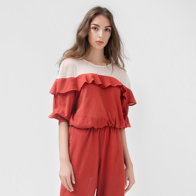 VACAE Ruffled Bi-color Top