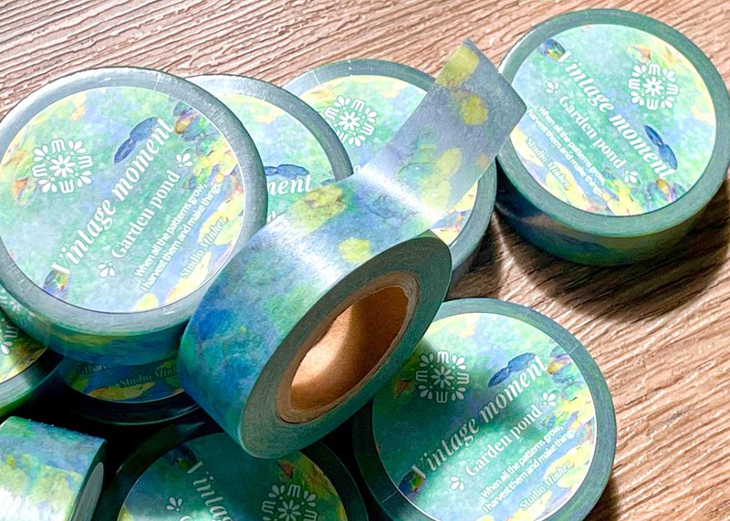 Garden pond Washi masking tape (minher studio) cute vintage - 紙膠帶/和紙/PET - 紙 藍色