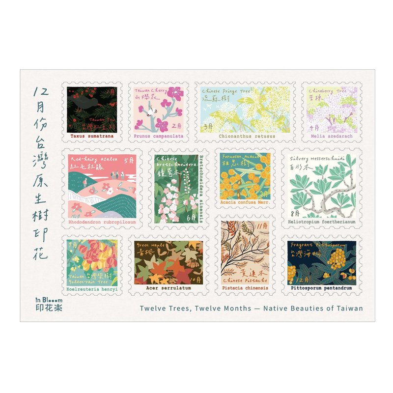 郵票造型貼紙/台灣原生樹/12月份 - 貼紙 - 紙 多色