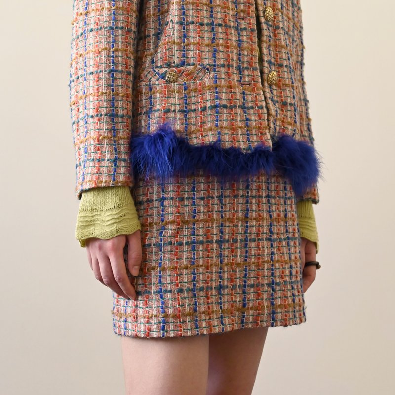 【NaSuBi Vintage】Upcycling混紡花呢古著套裝 - 女大衣/外套 - 羊毛 粉紅色