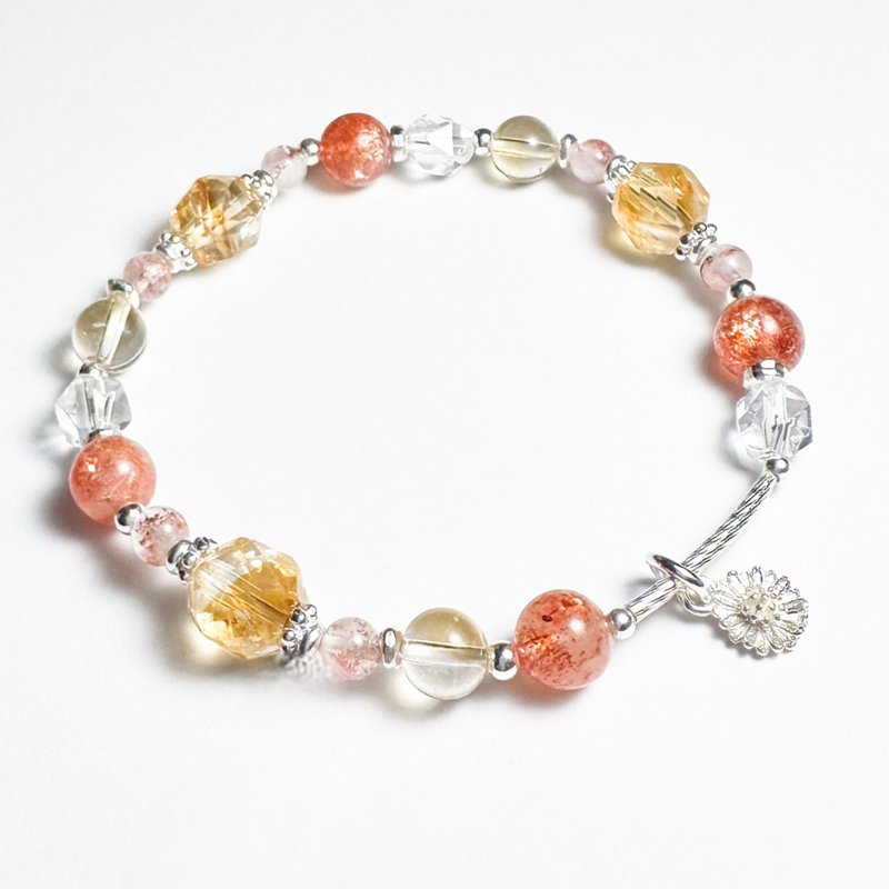 向日葵花語-太陽石.超七金草莓.黃水晶-純銀設計手鍊 - 手鍊/手環 - 水晶 橘色