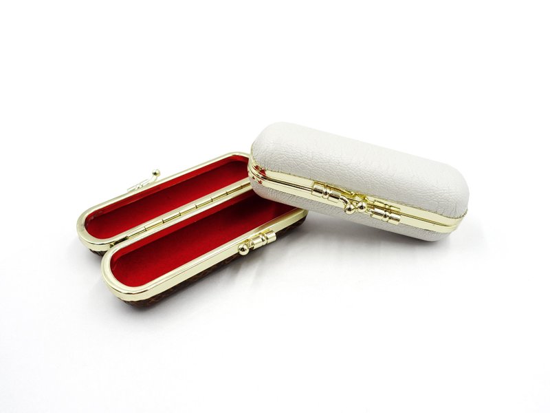 Leather stamp gold box / lipstick box / Italy goatskin / white