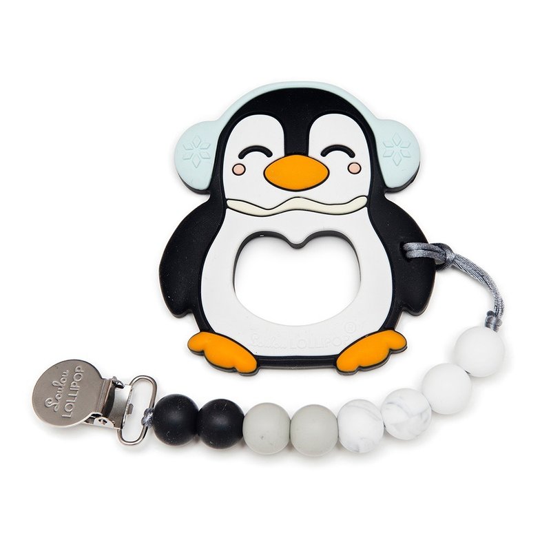 Loulou lollipop Canada Fat Penguin Fixture Set / Pacifier Chain Clip - Marble Black