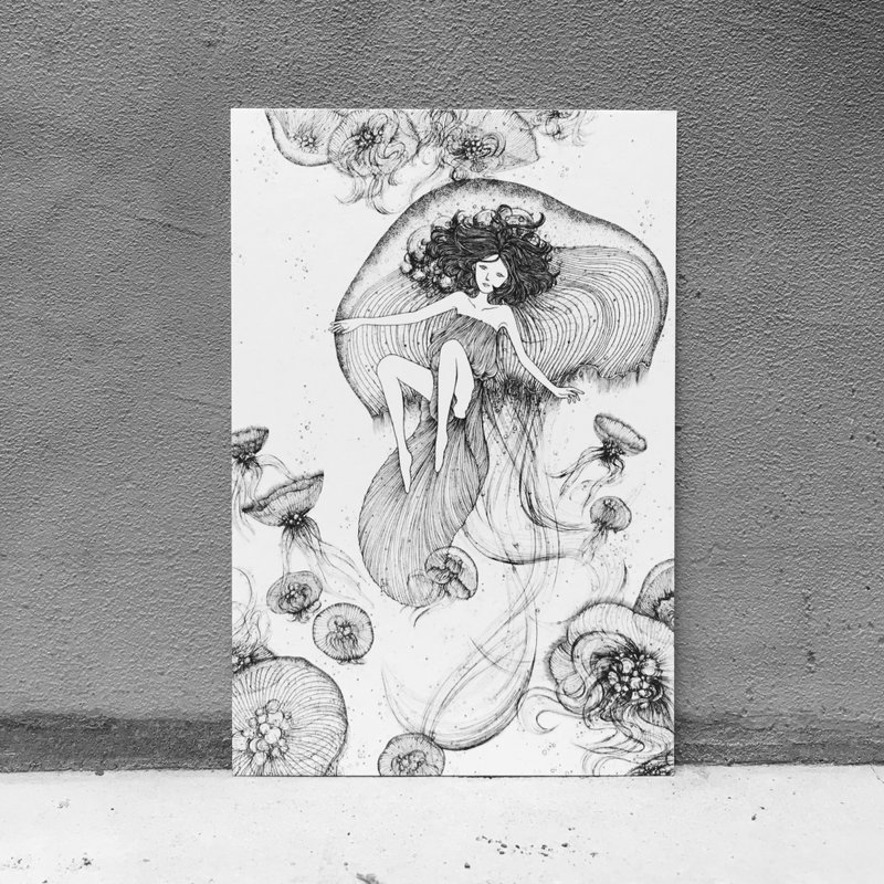 Jellyfish field black and white postcards