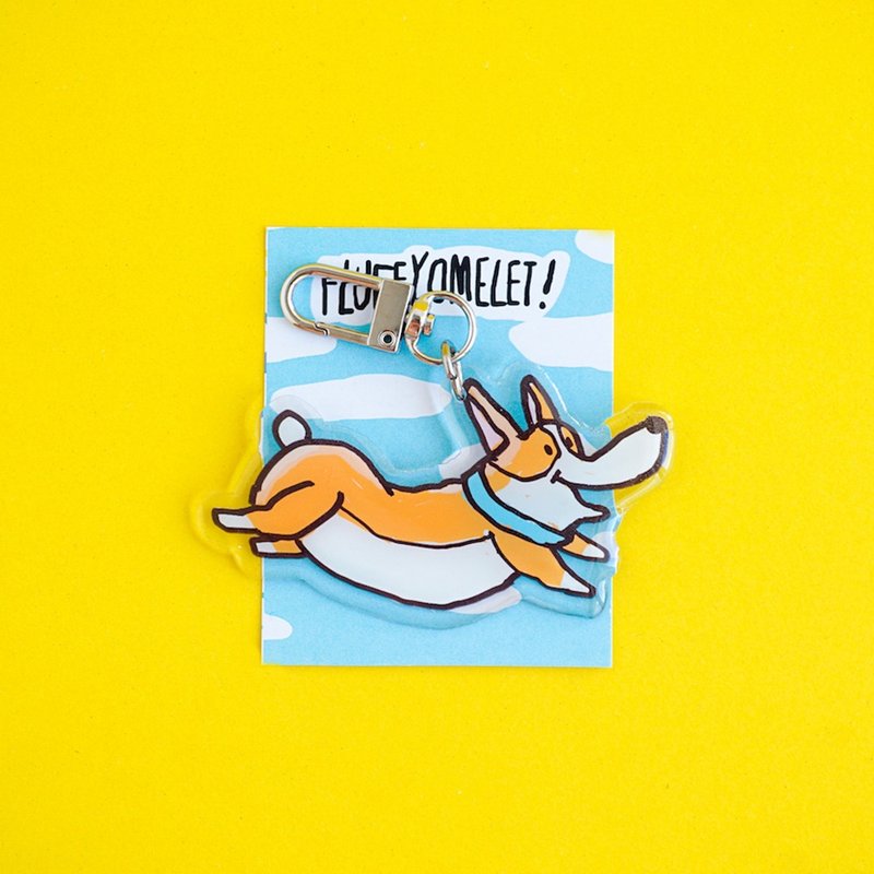 Fluffy Omelet - Keychain / Pin / Phone Grip - Corgi Dog - 吊飾/掛飾 - 壓克力 橘色