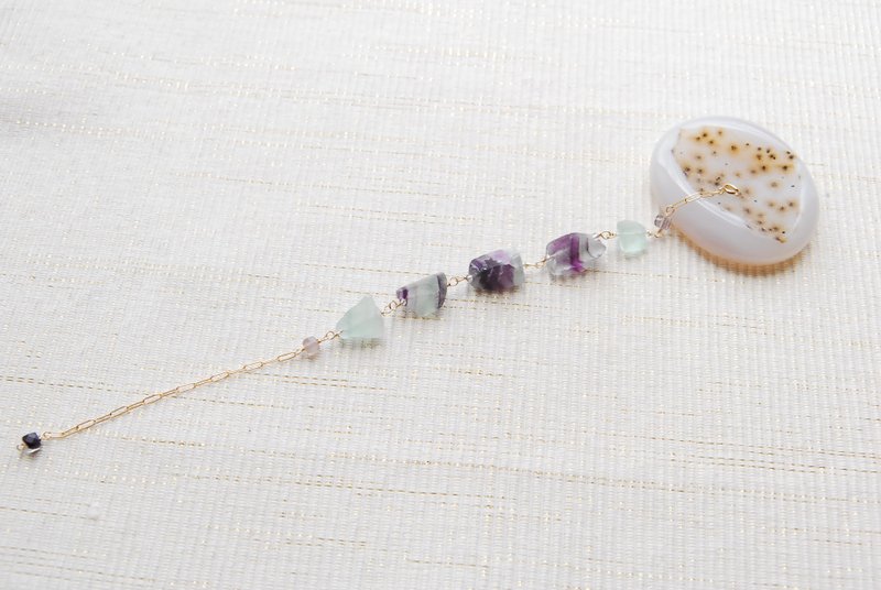 ラフロックフローライトの5石のブレスレット ストライプ濃緑14kgf - 手鍊/手環 - 半寶石 紫色