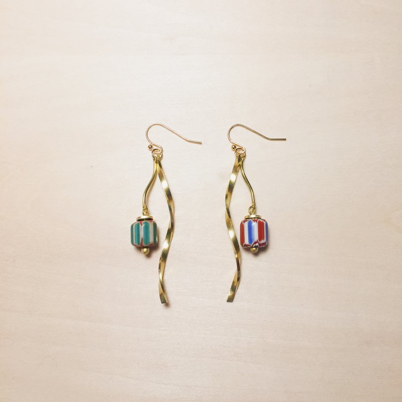 Vintage Nepalese Glass Antique Beaded Ribbon Long Earrings