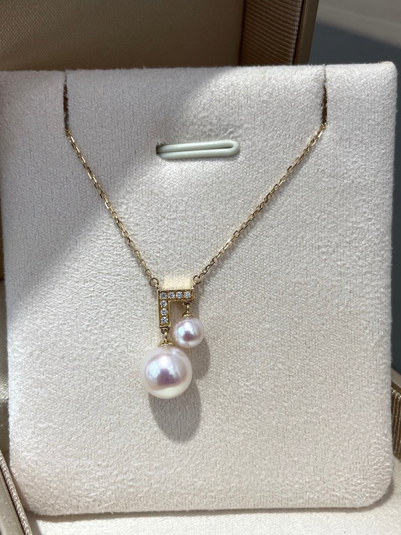 二重奏旋律天然海水珍珠AKOYA珍珠真珠18K金珍珠耳環珍珠項鍊 - 項鍊 - 珍珠 金色