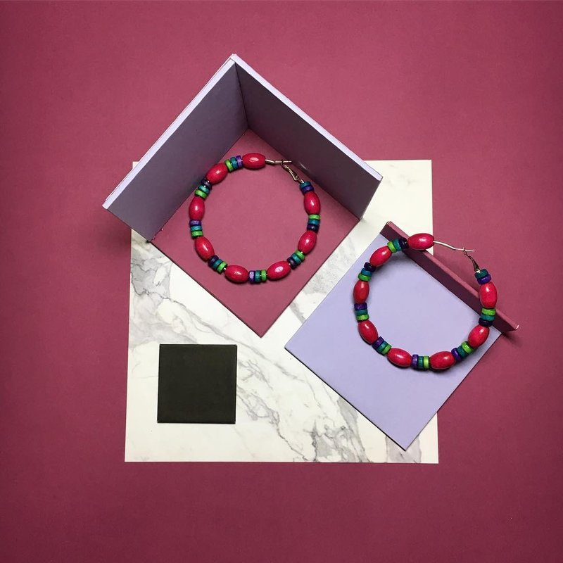 earrings: ring wooden beads