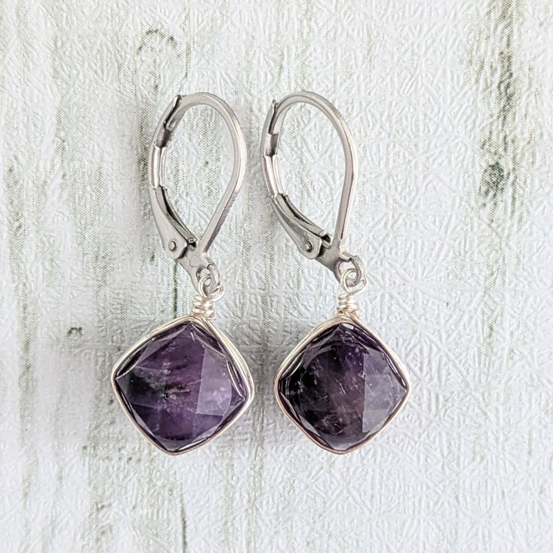 天然寶石耳環 紫水晶 - 耳環/耳夾/耳骨夾 - 寶石 紫色