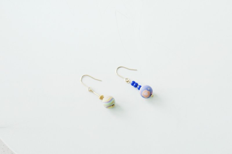 17 Autunm-Colorful Stone Earring- 童年色彩紋路石头珠子銅耳夾/手工手作耳環/禮物飾物