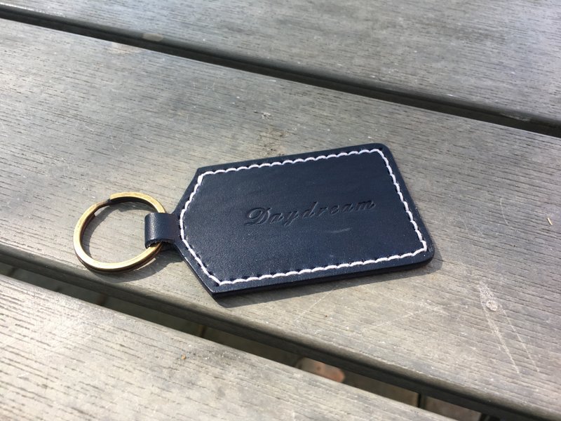 Handcrafted / vegetable tanned key ring / Navy