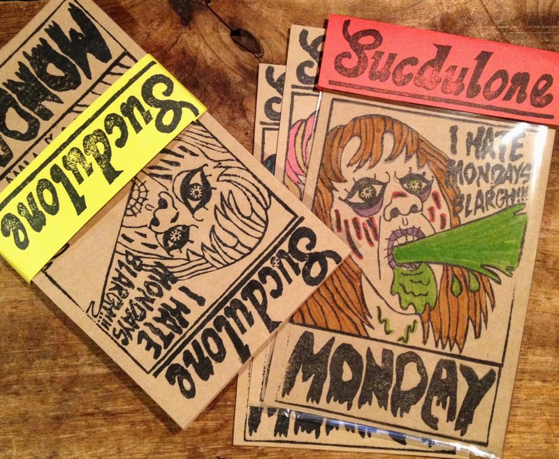 Postcard series Monday MONDAY / hand-carved stamp hand-printed