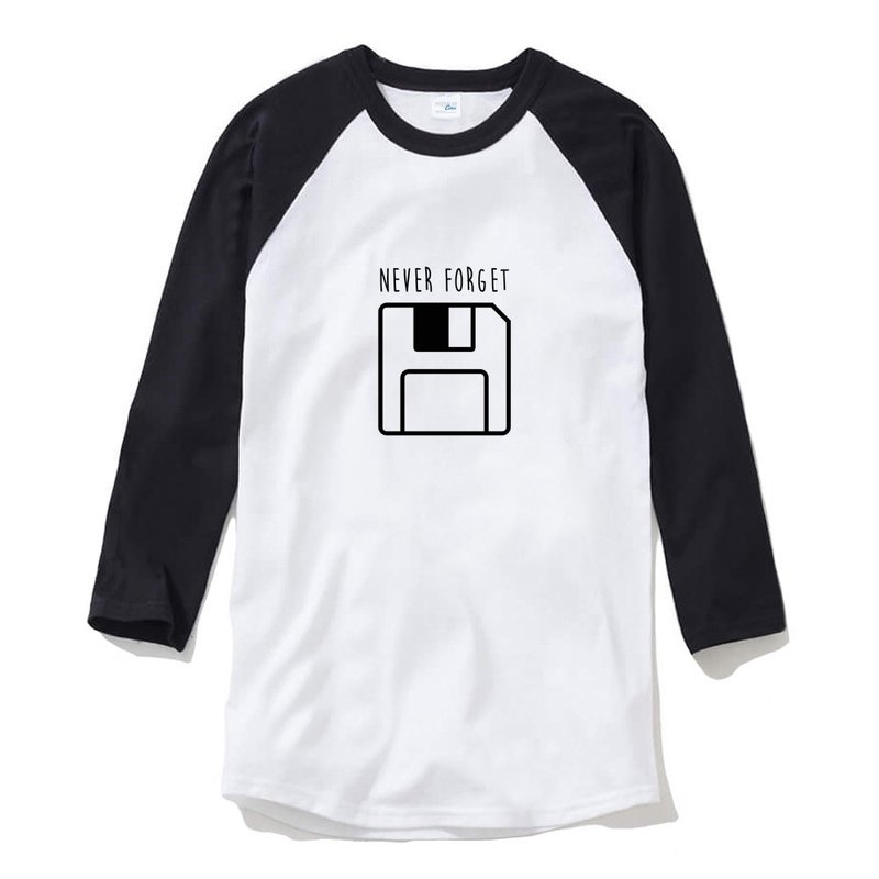 Never Forget Floppy unisex 3/4 sleeve white/black t shirt